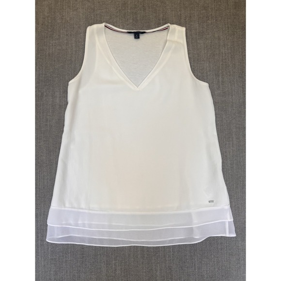Tommy Hilfiger Tops - Tommy Hilfiger Women's White Sleeveless V-Neck Chiffon Hem Top M